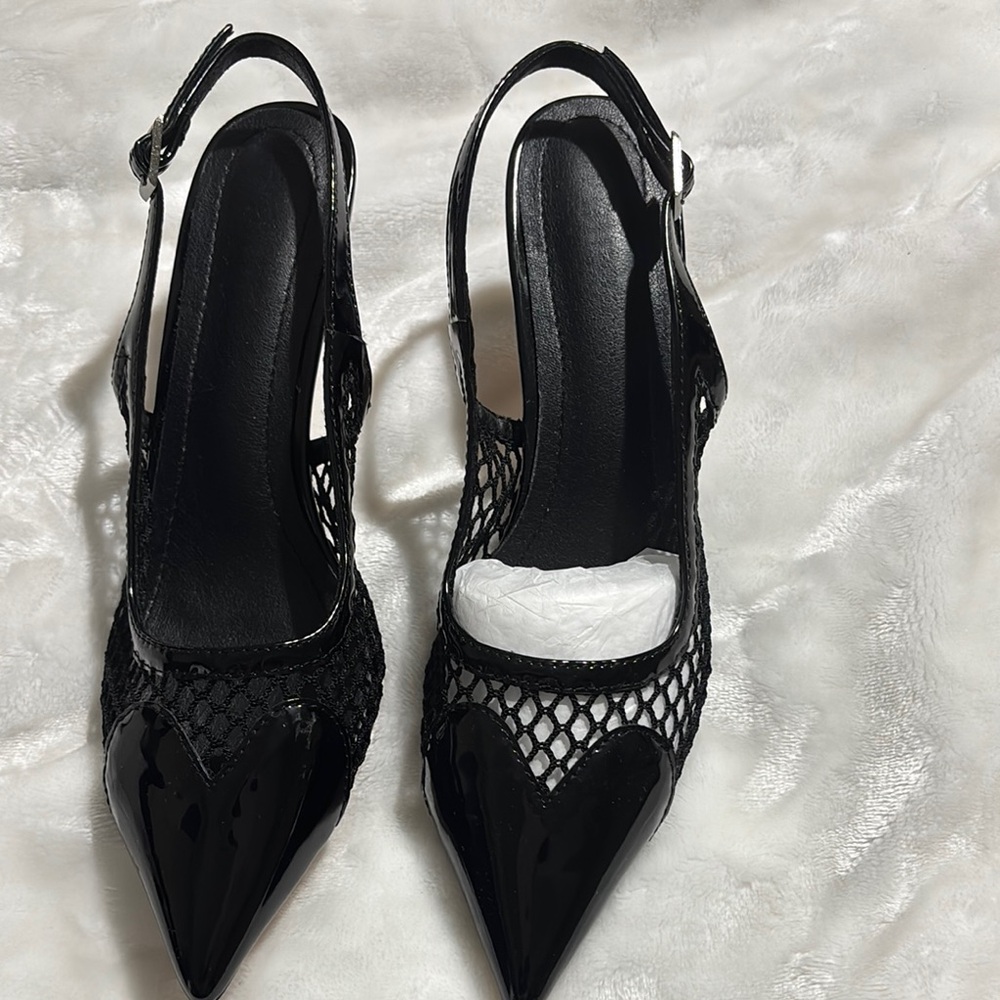 Elegant Black Mesh Slingback Heels